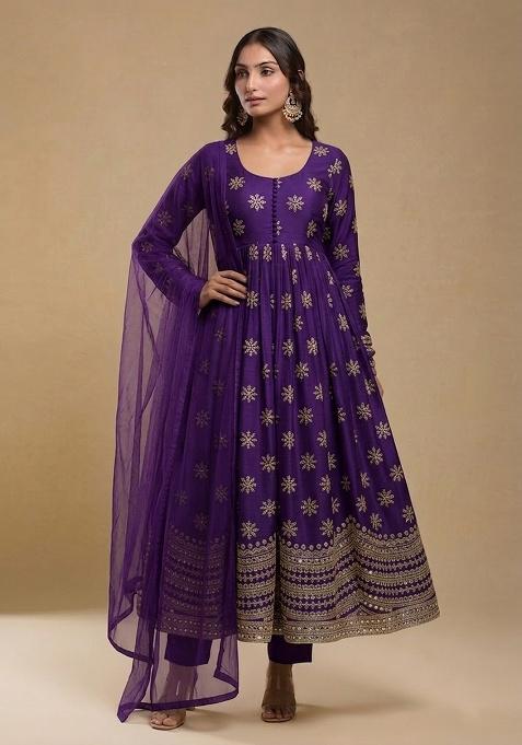 Purple Zari Tissue Anarkali Set