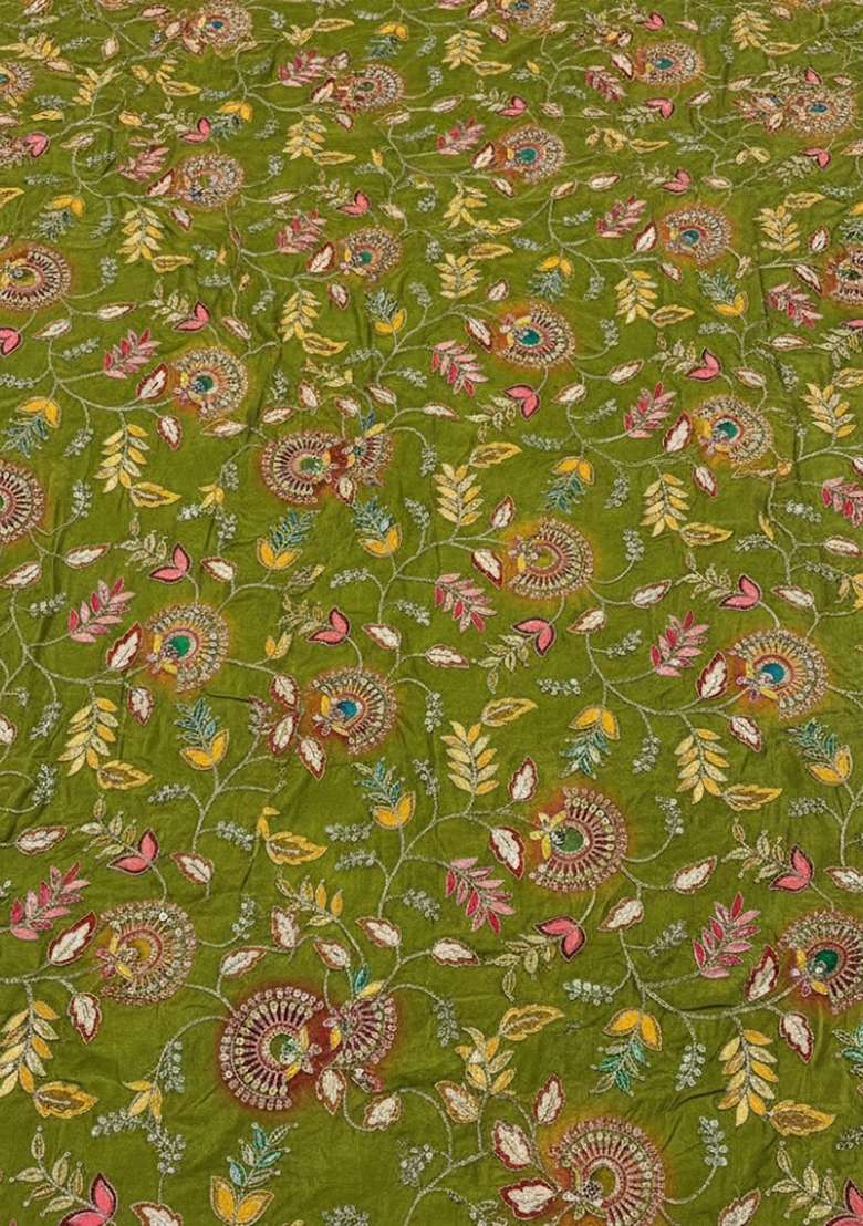 Olive Green Embroidered Crepe Sharara Set - Indya