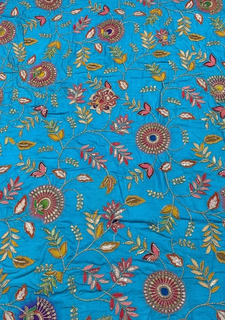 Turquoise Blue Embroidered Crepe Sharara Set - Indya