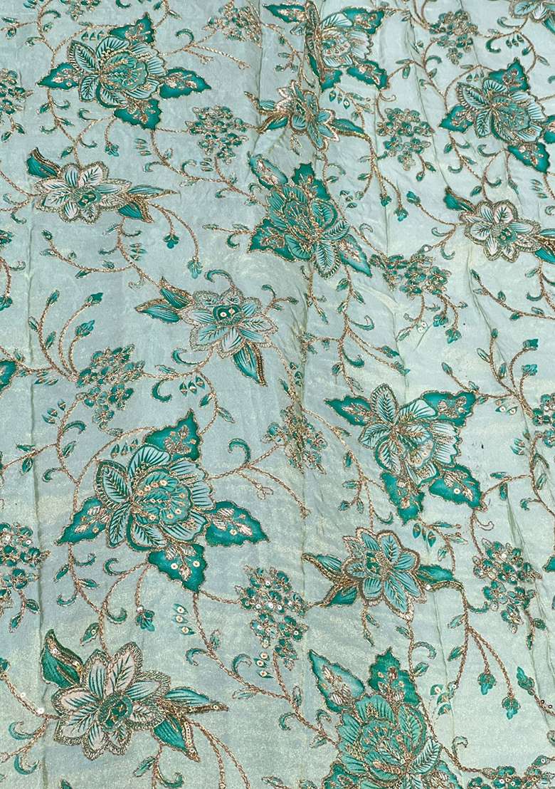 Teal Green Embroidered Crepe Sharara Set - Indya