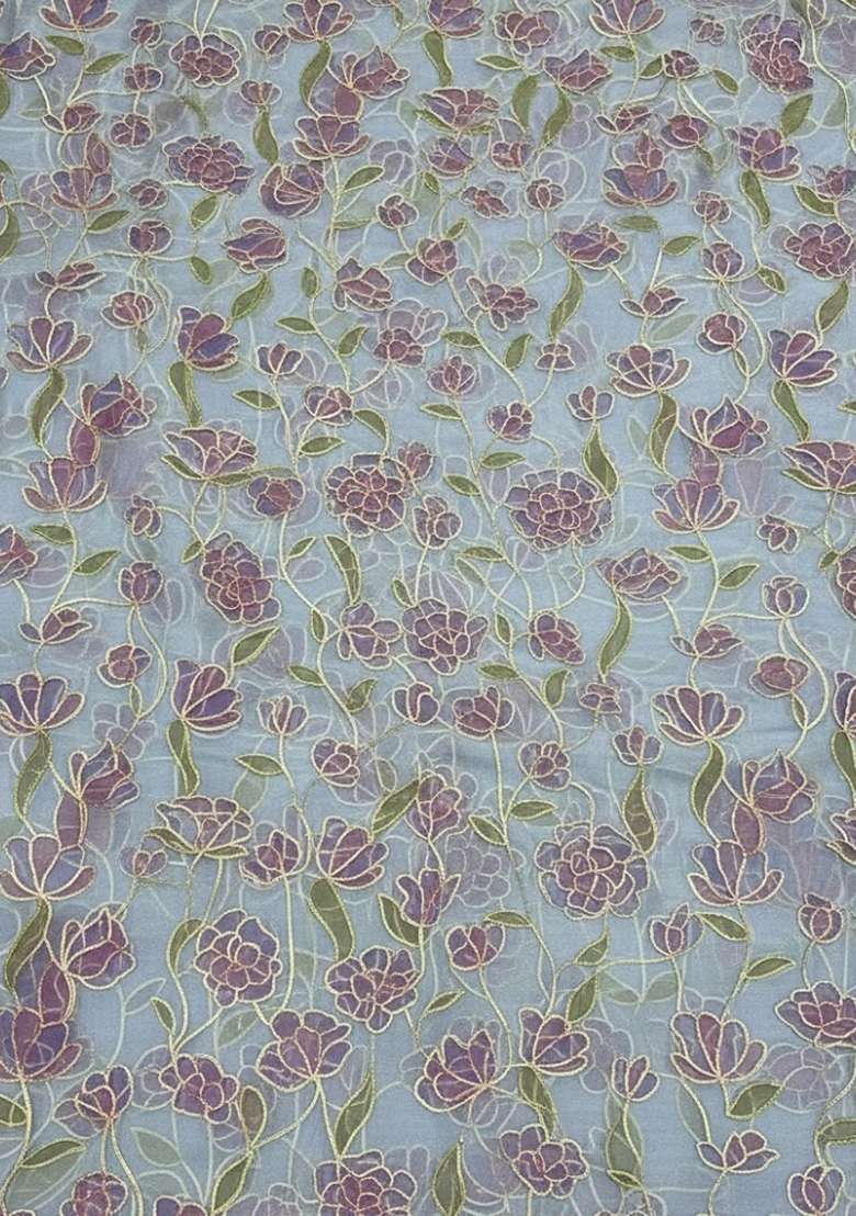 Pastel Blue Embroidered Organza Sharara Set - Indya