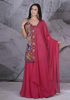 Rani Pink Embroidered Crepe Sharara Set