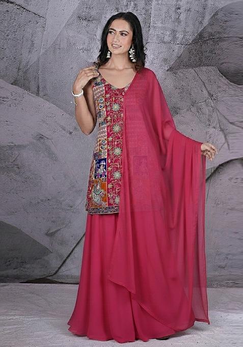 Rani Pink Embroidered Crepe Sharara Set