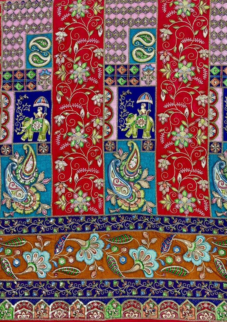 Red Embroidered Crepe Sharara Set - Indya