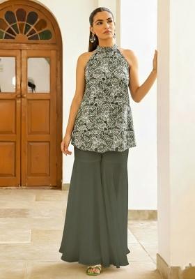 Grey Embroidered Cotton Fusion Set