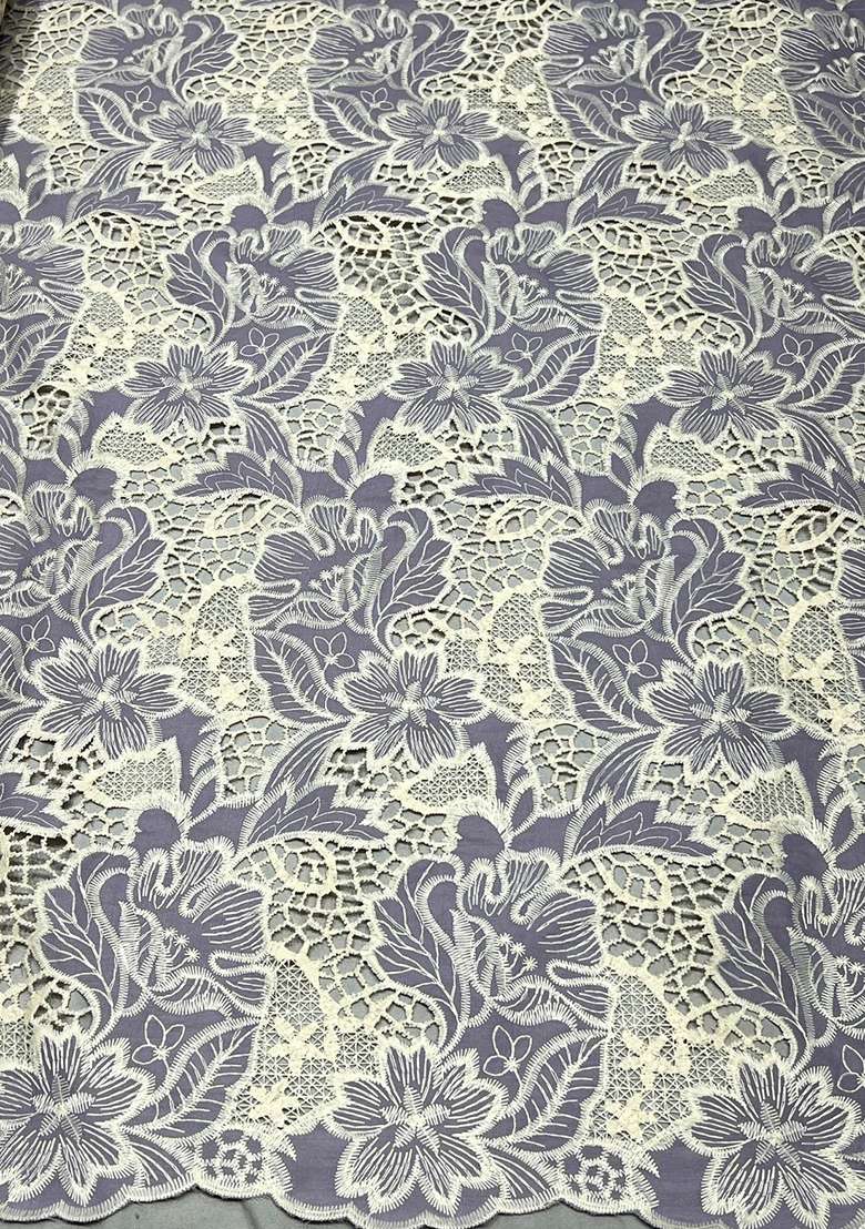 Lavender Embroidered Cotton Fusion Set - Indya