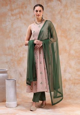 Blush Pink Embroidered Chanderi Anarkali Set