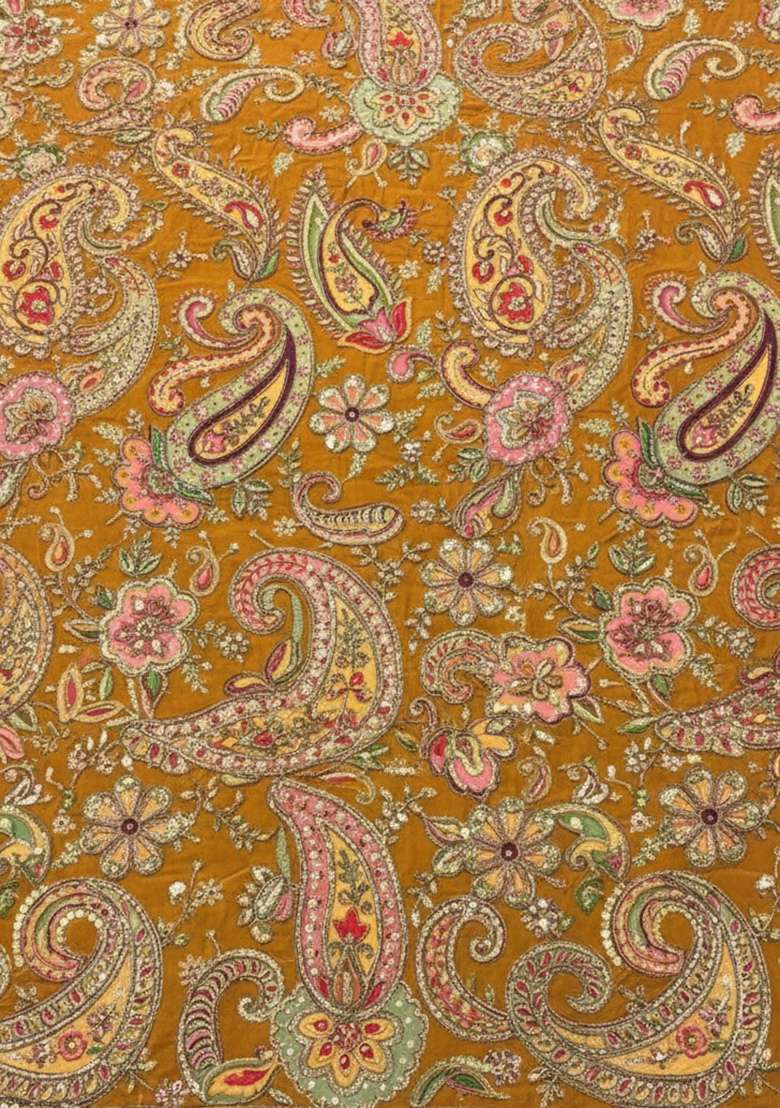 Mustard Yellow Embroidered Crepe Fusion Set - Indya