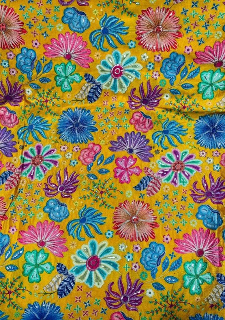 Mustard Printed Chinon Sharara Set - Indya