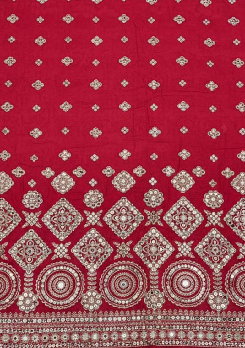 Crimson Red Embroidered Georgette Sharara Set - Indya