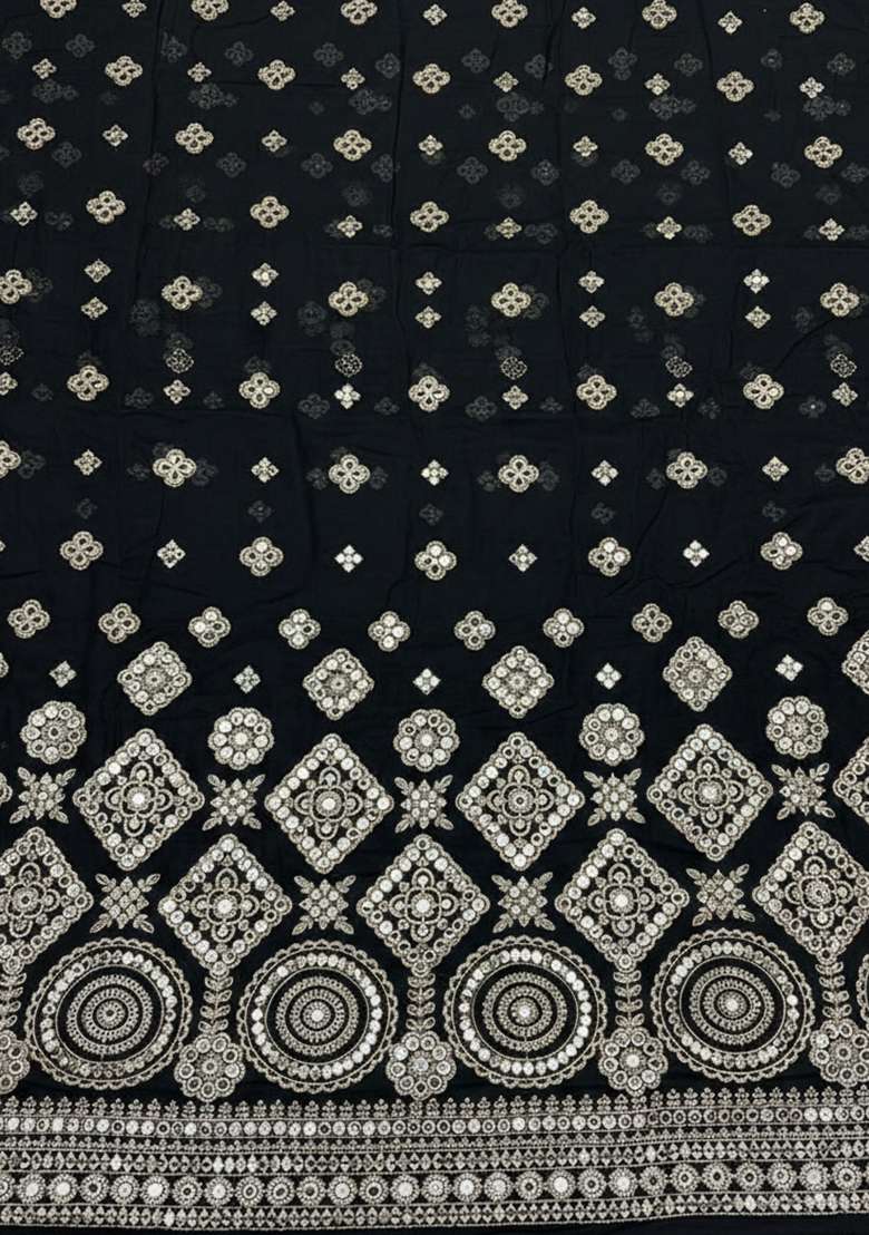 Black Embroidered Georgette Sharara Set - Indya