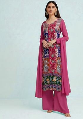 Rani Pink Embroidered Crepe Kurta Set