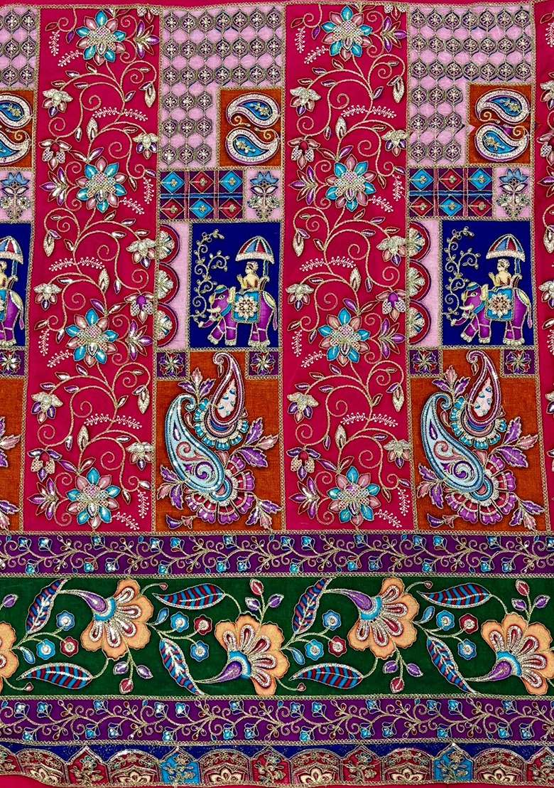 Rani Pink Embroidered Crepe Kurta Set - Indya
