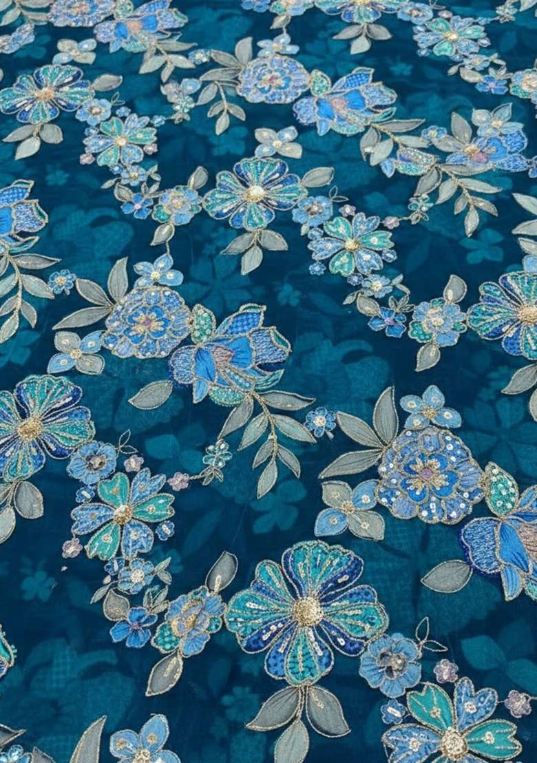 Royal Blue Printed Crepe Sharara Set - Indya