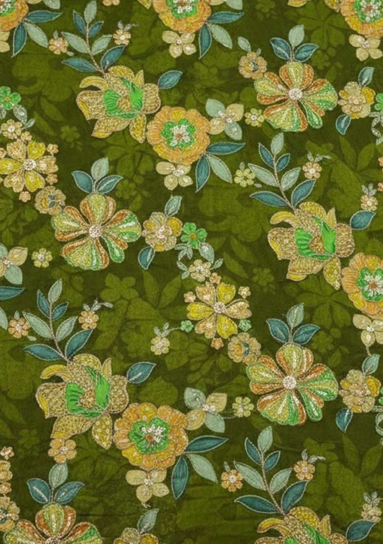 Olive Green Printed Crepe Sharara Set - Indya