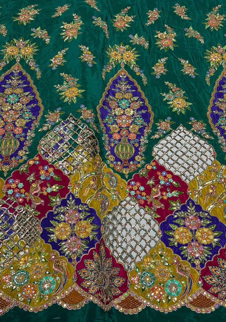 Bottle Green Embroidered Crepe Sharara Set - Indya