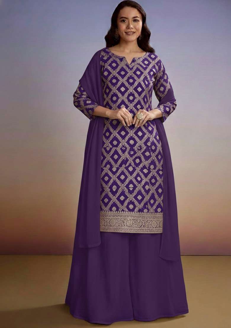 Purple Silk Sharara Set - Indya
