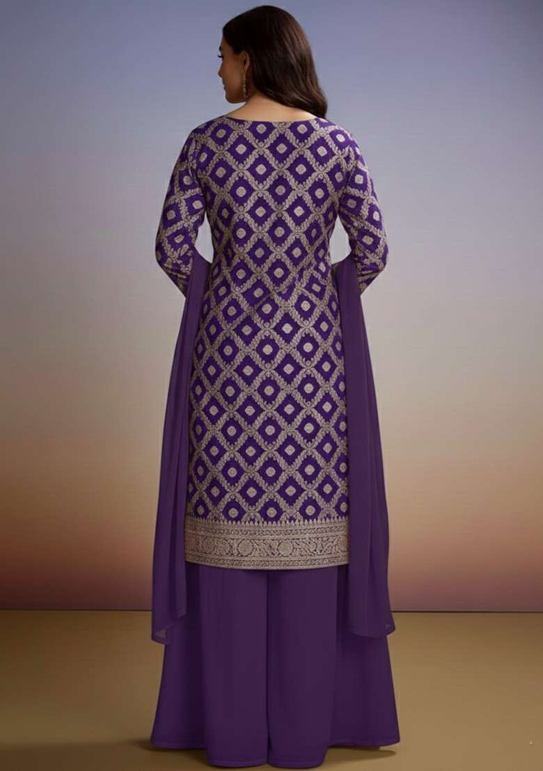 Purple Silk Sharara Set - Indya