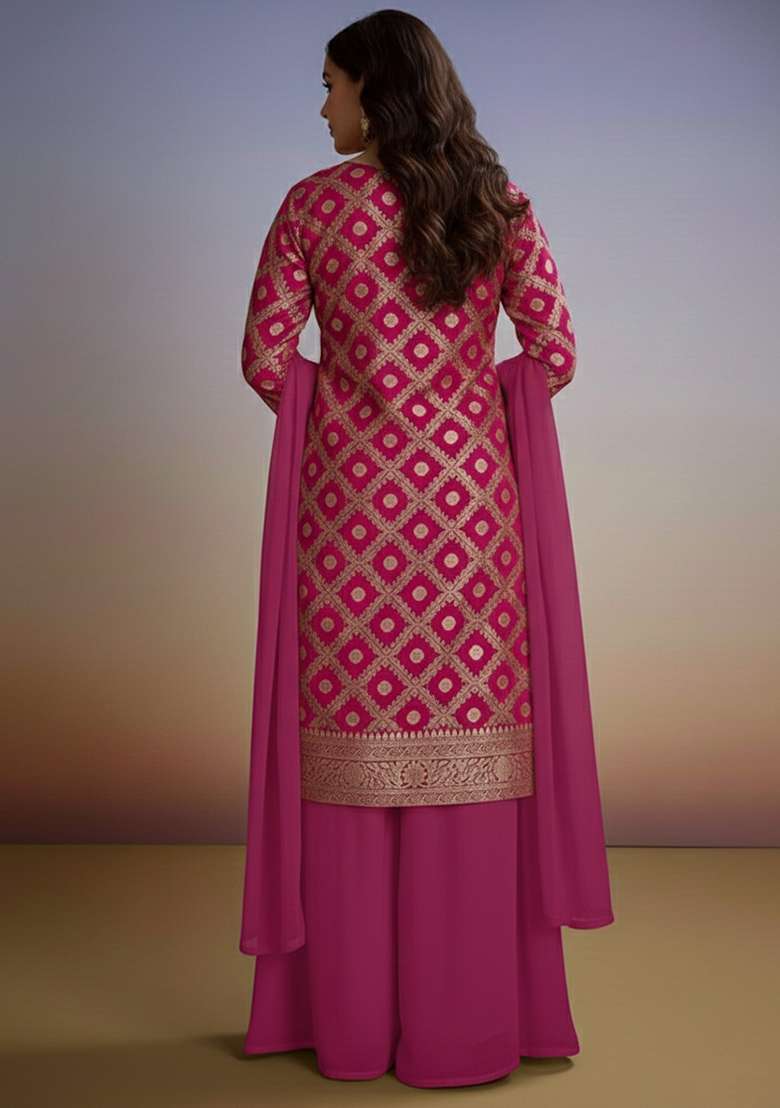 Hot Pink Silk Sharara Set - Indya