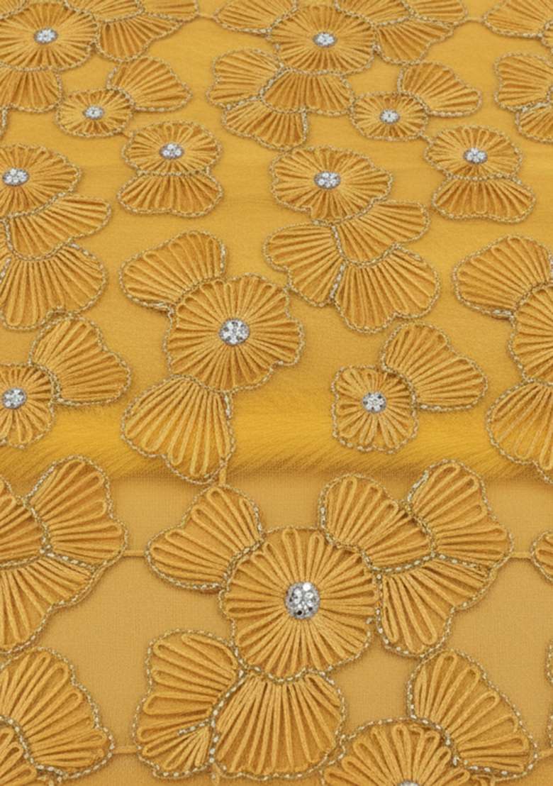 Mustard Embroidered Net Sharara Set - Indya