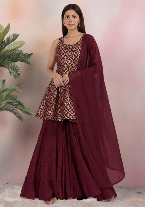Deep Brown Georgette Sharara Set