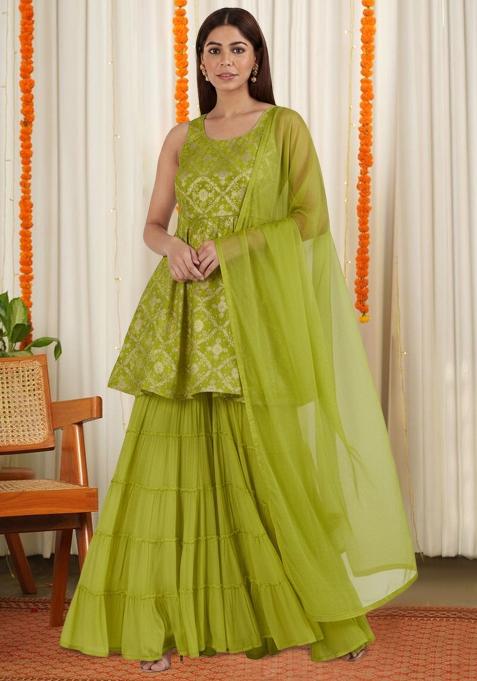 Lime Green Georgette Sharara Set