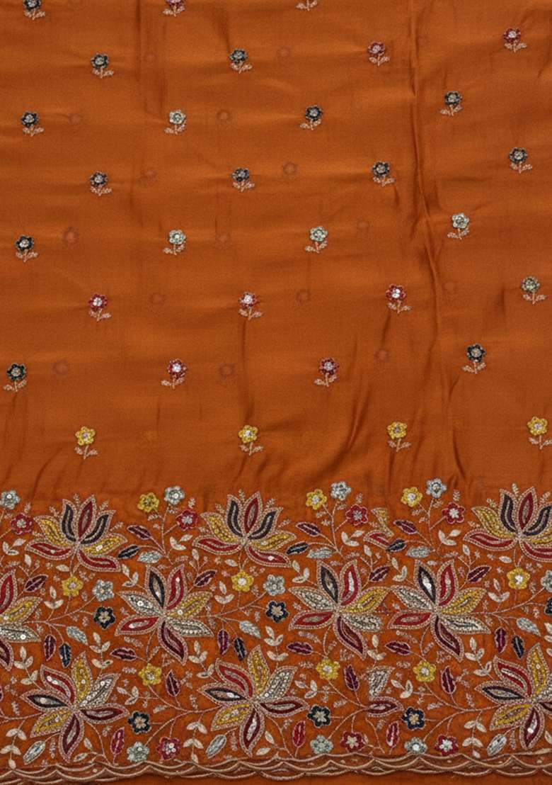 Rust Orange Embroidered Moss Sharara Set - Indya
