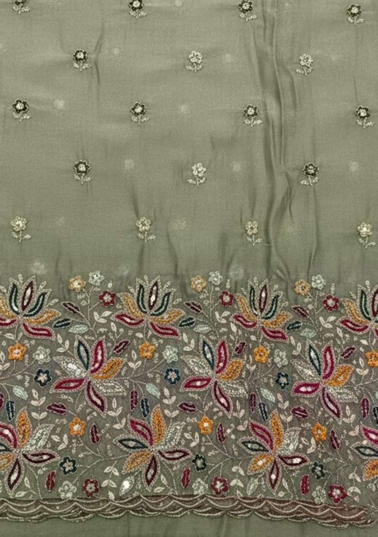 Sage Green Embroidered Moss Sharara Set - Indya