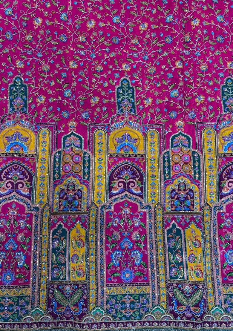Magenta Pink Printed Crepe Kurta Set - Indya