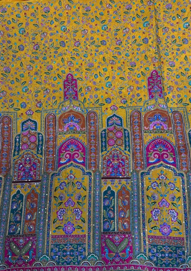 Mustard Printed Crepe Kurta Set - Indya