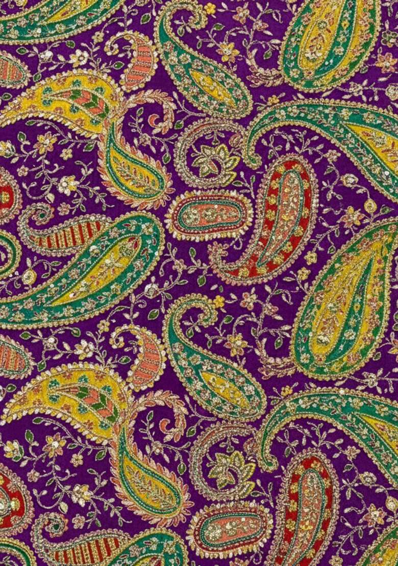 Purple Embroidered Crepe Sharara Set - Indya