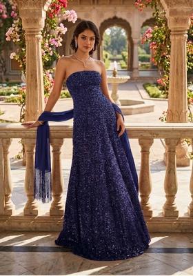 Navy Blue Sequin Bridal Gown