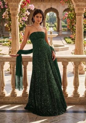 Emerald Green Sequin Bridal Gown