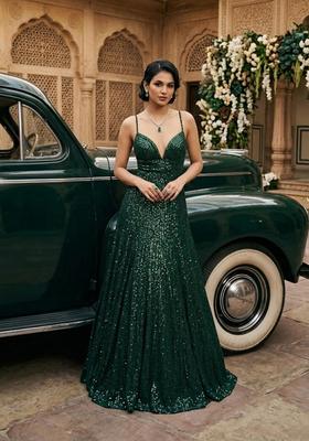 Bottle Green Sequin Bridal Gown