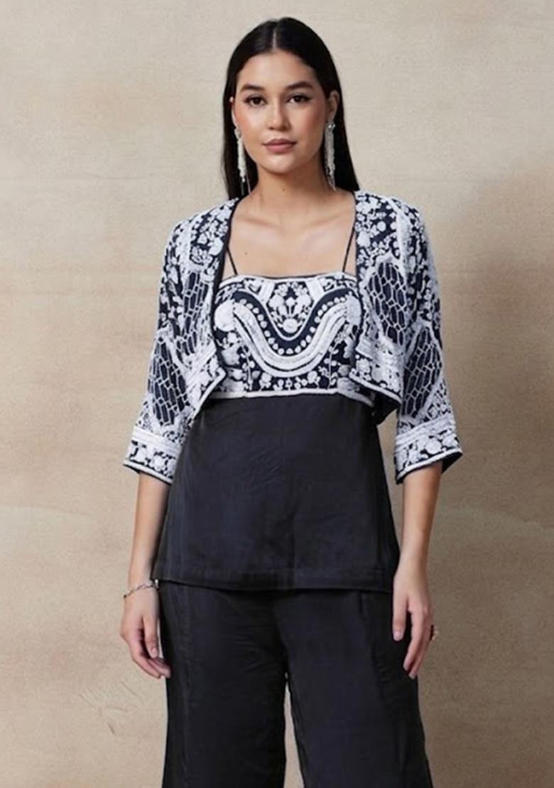 Black Embellished Designer Fusion Set - Indya