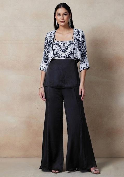 Black Embellished Designer Fusion Set