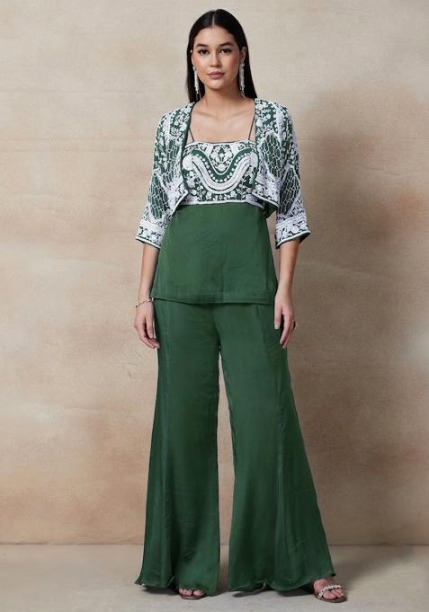 Green Embellished Designer Fusion Set