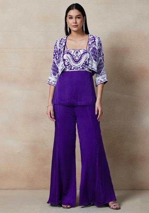 Purple Embellished Designer Fusion Set