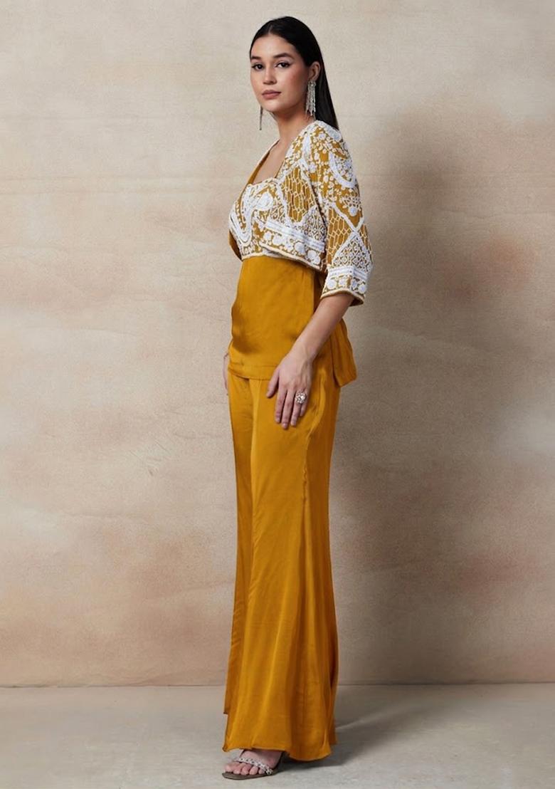 Yellow Embellished Designer Fusion Set - Indya