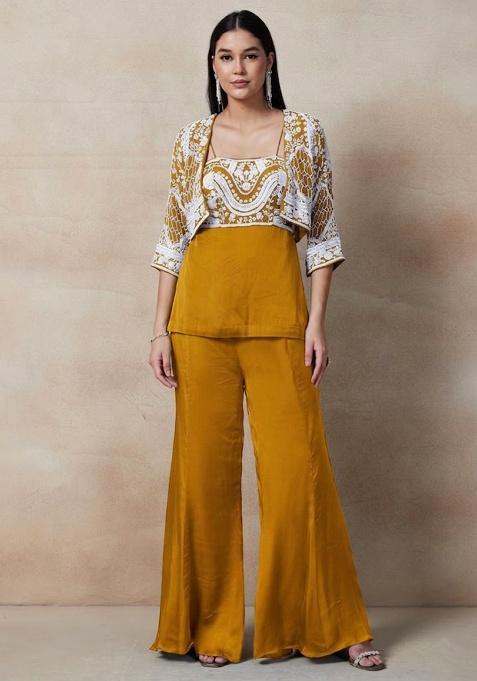 Yellow Embellished Designer Fusion Set