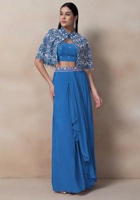 Blue Embellished Designer Fusion Set