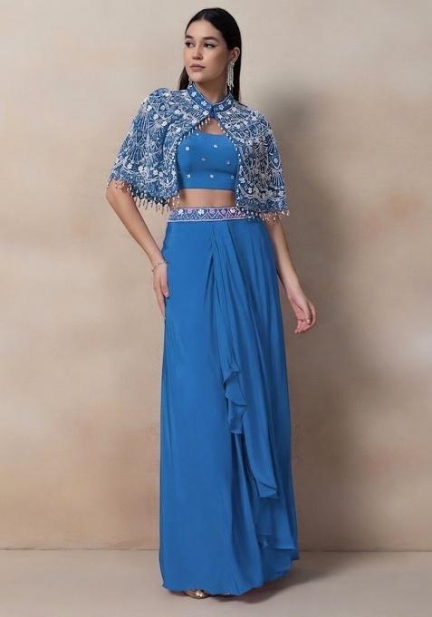 Blue Embellished Designer Fusion Set