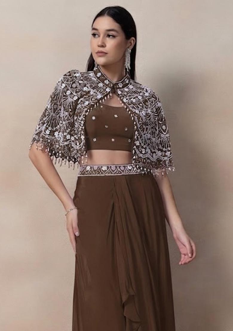 Brown Embellished Designer Fusion Set - Indya
