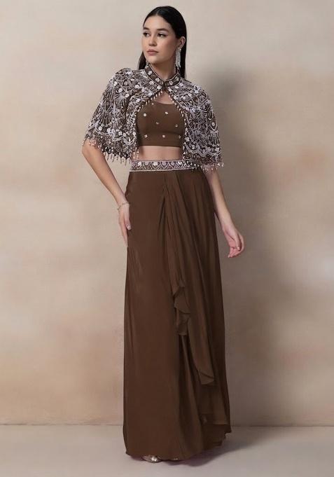 Brown Embellished Designer Fusion Set