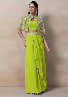 Green Embellished Designer Fusion Set