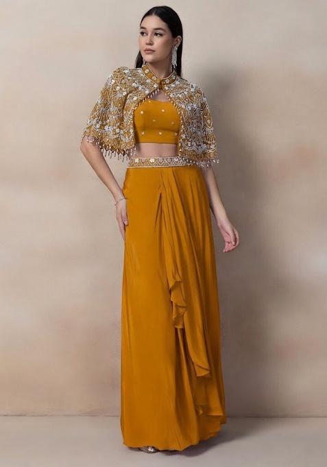 Orange Embellished Designer Fusion Set