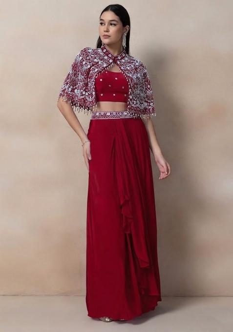 Red Embellished Designer Fusion Set