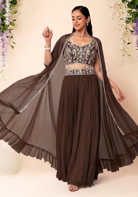 Brown Embellished Designer Fusion Set
