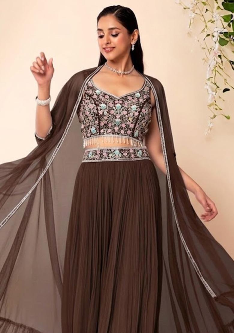 Brown Embellished Designer Fusion Set - Indya