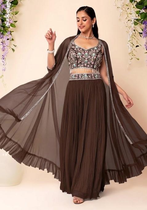 Brown Embellished Designer Fusion Set